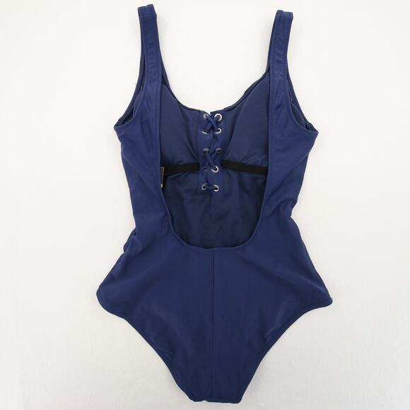 Mossimo One Piece Swimsuit Navy Blue Lace Up Front Scoop Neck Tank Straps S - Picture 13 of 13